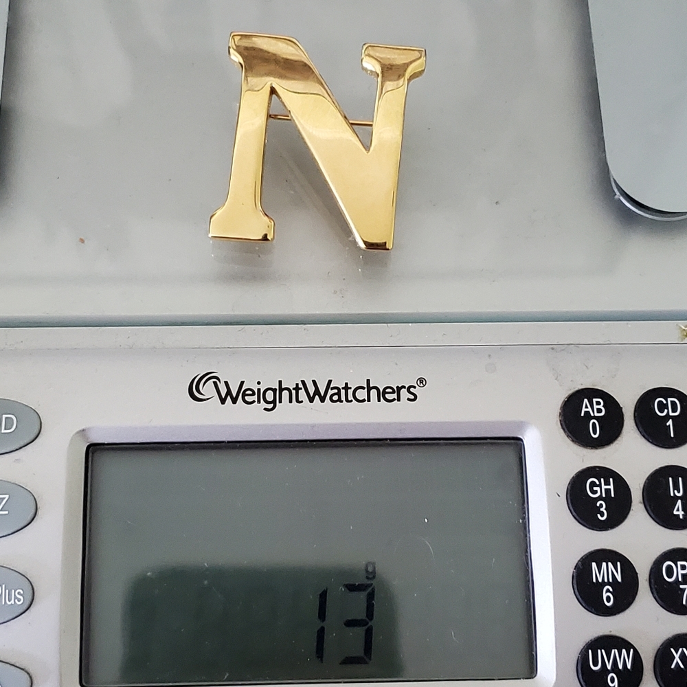 Anne Klein  gold tone monogram N  brooch pin - Picture 6 of 6